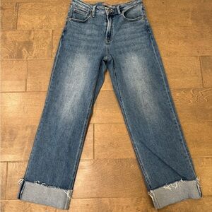 Just USA Nori Women's Cropped Cuffed Wide Leg Blue Jeans